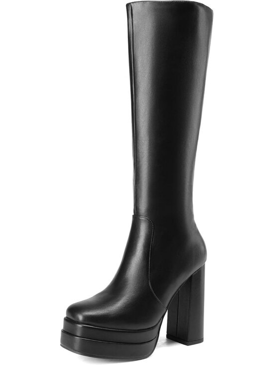 Shoes - Women's Black Platform Tall Gogo Boots for Fall